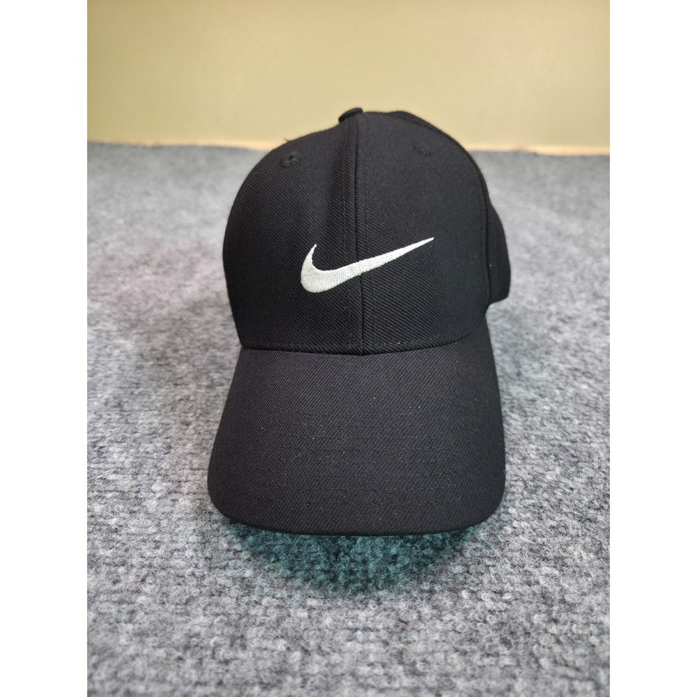 Vintage 90s Nike Hat Mens 6 7/8 Black Wool Blend Embroidered Swoosh Green Under